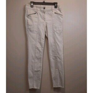 LOFT Ann Taylor Skinny Jeans Women's Size 6 White Zippered Pockets Fringe Hem